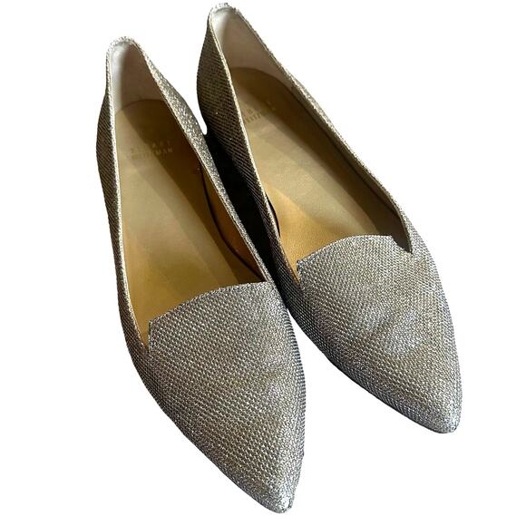 Stuart Weitzman Metallic Silver Designer Pointed Toe Sparkly Flats SZ 8.5 NARROW - Picture 1 of 6
